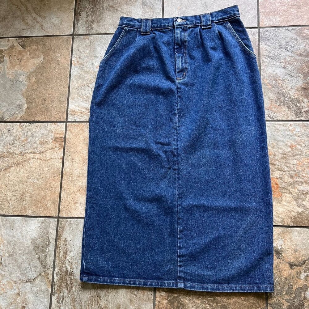 Vtg NWT Sears Crossroads Denim Midi Skirt 14 Retro Slit Pockets USA Belt Loop